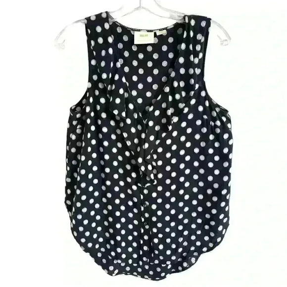 Maeve Anthropologie Sz 2Petite Dottie Black White Polka Dot Top Work Cute Summer - Picture 3 of 14